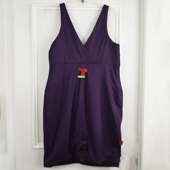 JS Collections Evening Cocktail Dress Women 16 Satin Eggplant Purple Event Prom - Picture 4 of 12